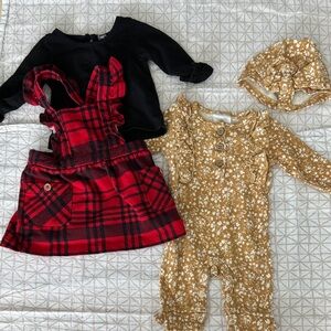 Plaid Dress and Floral Romper Set